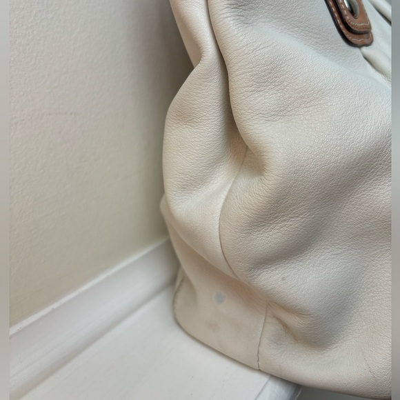 Coach Off-White and Tan Leather Double Strap Satchel Bag - Picture 4 of 11